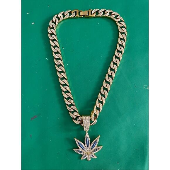 Funky Hip-Hop Punk Maple Leaf Pendant Necklace with Faux Diamond Accents - Picture 7 of 7